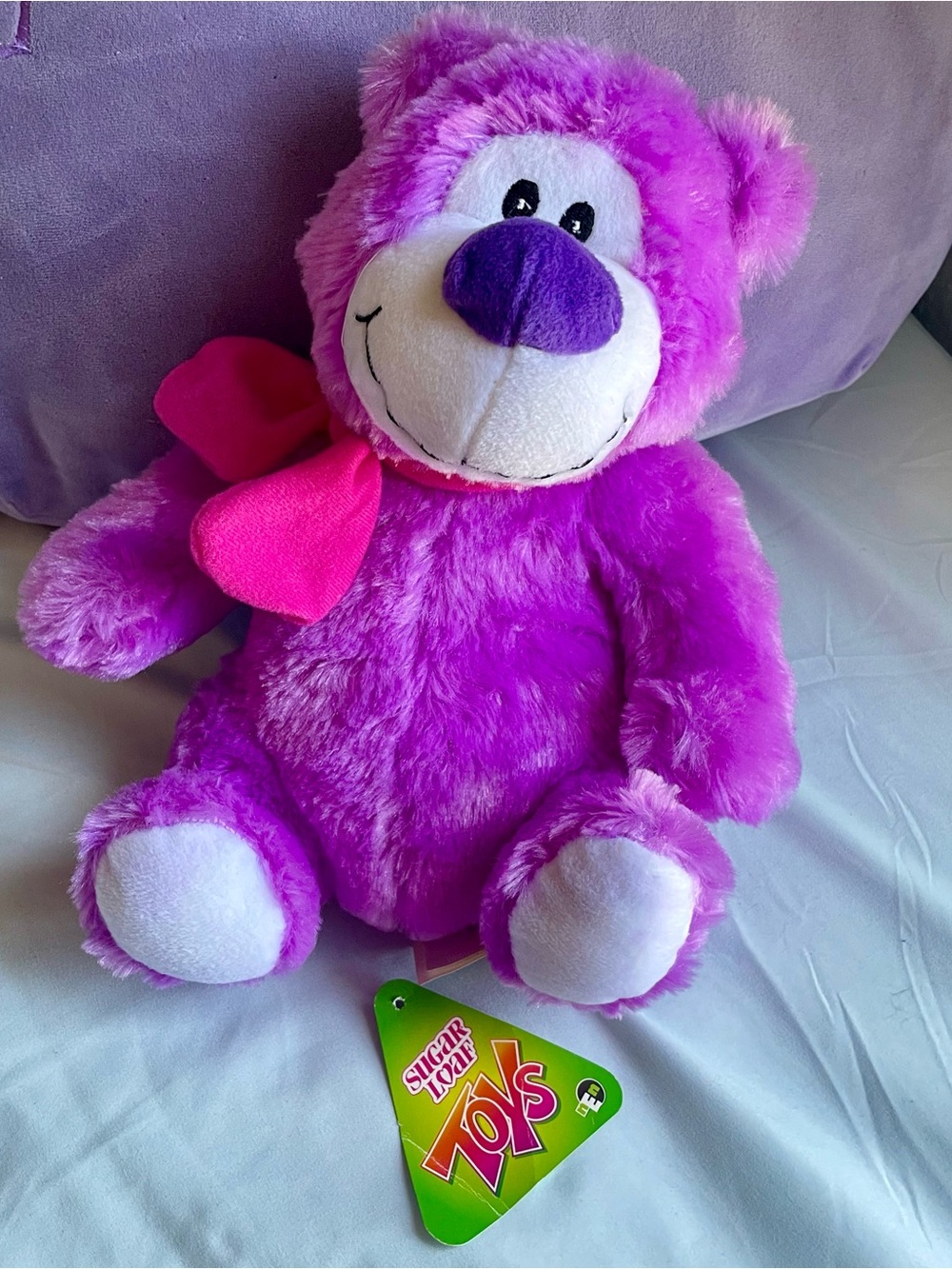 New Sugar Loaf Purple Bear Pink Bow Plush Stuffed Animal 2010